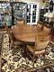 Antique Oak Dining Table Claw Feet Carved Base 6 Oak Chairs Leather Back Seat