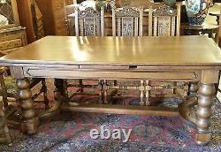 Antique Oak Large Draw Leaf Table & 8 Tall Chairs Circa 1920s RESTORED LA Area