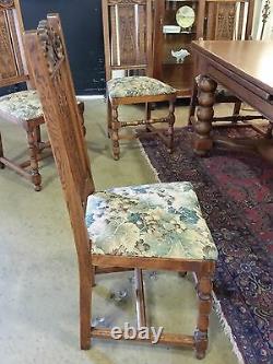 Antique Oak Large Draw Leaf Table & 8 Tall Chairs Circa 1920s RESTORED LA Area