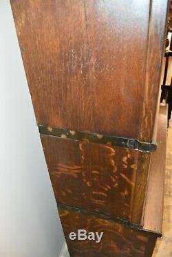 Antique Oak Tiger Stripe Globe Wernicke Step Back Barrister Bookcase