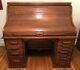 Antique Office Tiger Oak S-roll Top Desk Withretractable Typewriter Shelf Euc