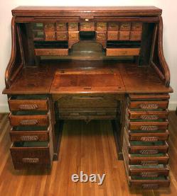 Antique Office Tiger Oak S-Roll Top Desk withRetractable Typewriter Shelf EUC