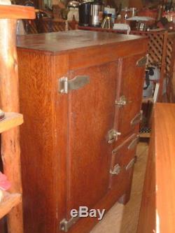 Antique Original Large Tiger Oak Commercial Ice Box Refrigerator 51 X 38 X 24