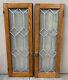 Antique Pair Leaded Glass Cabinet Case Doors Tiger Oak Wavy Glass 17 Panels #a