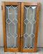 Antique Pair Leaded Glass Cabinet Case Doors Tiger Oak Wavy Glass 17 Panels #b