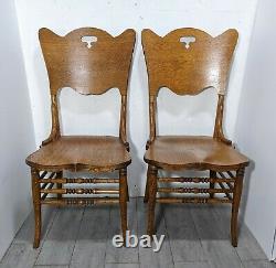 Antique Pair of Rustic Farmhouse Mission Tiger Oak Wood Bentwood Chairs Country