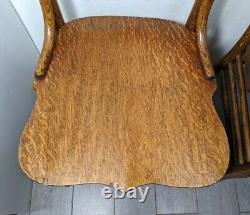 Antique Pair of Rustic Farmhouse Tiger Oak Bentwood Chairs Country Press Back