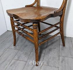Antique Pair of Rustic Farmhouse Tiger Oak Bentwood Chairs Country Press Back