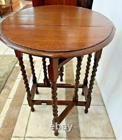 Antique Petite Kitchen Table Barley twist Gate Leg Drop side Leaf Oval Tiger Oak