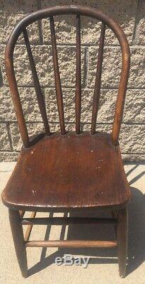 Antique Primitive Tiger Striped Oak Wood Dining Chair Barn Decor