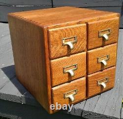 Antique Quarter Sawn Oak 6 Drawer Desk Top File Cabinet 1930s