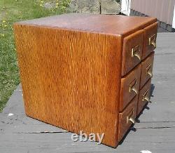 Antique Quarter Sawn Oak 6 Drawer Desk Top File Cabinet 1930s