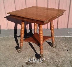 Antique Quarter Sawn Oak Parlor Table with Large Claw Feet and Glass Balls 1900s