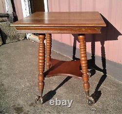 Antique Quarter Sawn Oak Parlor Table with Large Claw Feet and Glass Balls 1900s