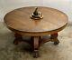 Antique Quarter Sawn Tiger Oak Pedestal Dining Table & Ext Leaves 60 Diameter