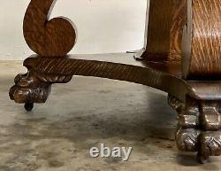 Antique Quarter Sawn Tiger Oak Pedestal Dining Table & Ext Leaves 60 Diameter