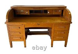 Antique Quarter Sawn Tiger Oak Roll Top Desk by Rucker Desk Co. LOCAL PICK UP