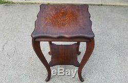 Antique Quarter Sawn Tiger Oak Scalloped Top Side Table plant stand c1915