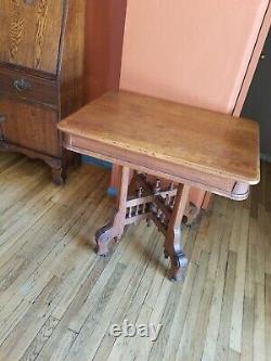 Antique Quarter Sawn Tiger Ornate Oak Parlor Table