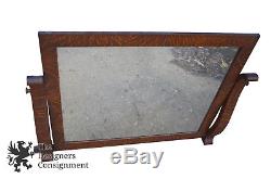 Antique Quartersawn Tiger Oak Federal Empire Dresser Top Vanity Mirror Tilting