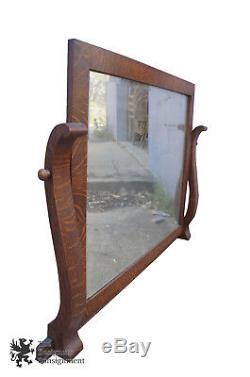 Antique Quartersawn Tiger Oak Federal Empire Dresser Top Vanity Mirror Tilting