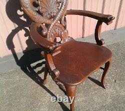 Antique R J Horner Style Tiger Oak Carved Sea Serpent Arm Chair P. Derby