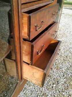 Antique Rare Tiger Oak Double Side By Side Secretary Bookcase Curved Glass 1900s