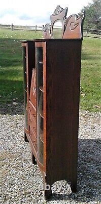 Antique Rare Tiger Oak Double Side By Side Secretary Bookcase Curved Glass 1900s