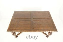 Antique Refectory Table, Tiger Oak, Draw Leaf Table, Dining Table, Scotland 1930