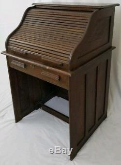 Antique Roll Top Tiger Oak Desk Raised Panel Arts & Crafts Mission Style 1939