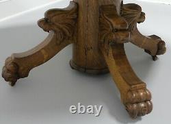 Antique Round Quartersawn Tiger Oak Dining Table with Paw Feet
