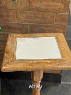 Antique Rustic Oak Wood Pedestal Table Plant Stand