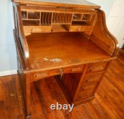 Antique S Roll Single Pedestal Desk Raised Panels Baltimore, MD Tiger Oak