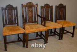 Antique Set of 4 Oak Carved Dining Chairs #21649C