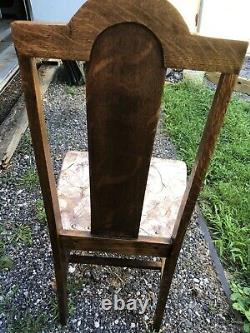 Antique Set of 5 Tiger Oak Dining Room Chairs with Padded Seats, High Back