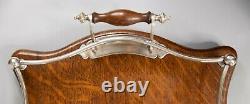Antique Sheffield English Tiger Oak & Silver Plate Gallery Serving Tray C. 1900