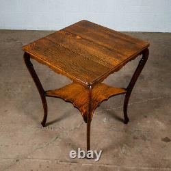 Antique Side Table Quarter Sawn Tiger Wood End Solid Oak Square Refinished Shelf