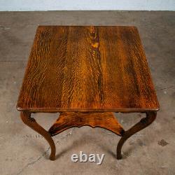 Antique Side Table Quarter Sawn Tiger Wood End Solid Oak Square Refinished Shelf