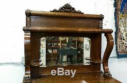 Antique Sideboard Buffet with mirror Tiger Oak Ornate serpentine front Gorgeous