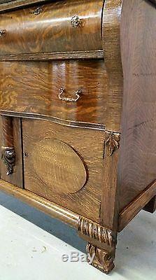 Antique Sideboard Buffet with mirror Tiger Oak Ornate serpentine front Gorgeous