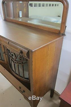 Antique Sideboard Tiger Oak with Curved Glass Doors