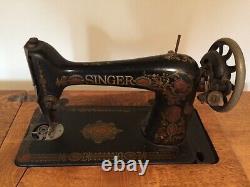 Antique Singer Sewing Machine Model 66 Vintage Mfg. 1919 Tiger Oak Cabinet