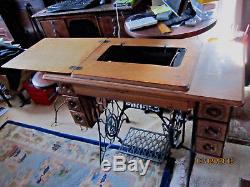Antique Singer Tiger Oak Fancy 7 Drawer Treadle Sewing Machine Cabinet