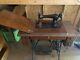 Antique Singer Treadle Sewing Machine Table Cabinet Cast Iron Wood Tiger Oak