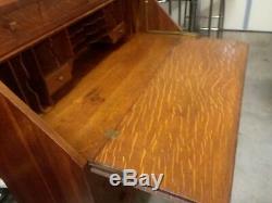 Antique Slant Front Tiger Oak Secretary Desk with 9 drawers mission style. NICE