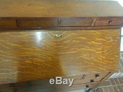 Antique Slant Front Tiger Oak Secretary Desk with 9 drawers mission style. NICE