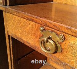 Antique Solid Tiger Oak Arts and Crafts Moorish Bookcase 7 Beveled Round Mirrors