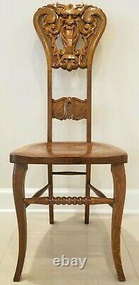 Antique Solid Tiger Oak Northwind Chair Hand Carved Quarter sawn Gothic