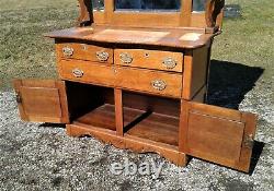 Antique Solid Tiger Oak Server Buffet Sideboard Back Bar with 5 Mirrors 1900s