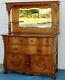 Antique Solid Tiger Oak Server Buffet Sideboard With A Mirror